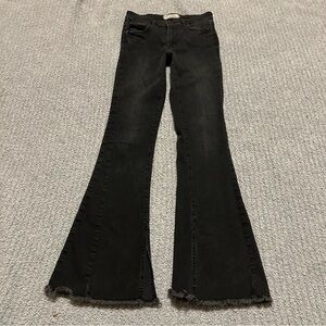 Free People Black Flare Mid Rise Jeans Slit Hem Bell Bottom Seamed Size 27